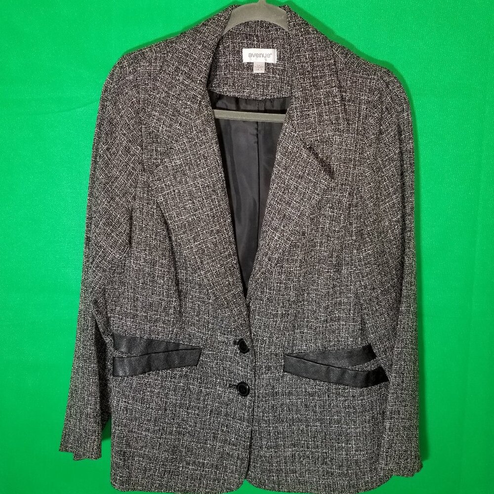 Avenue Womens size 14/16 Blazer Jacket Black Faux Leather Trim Office Party